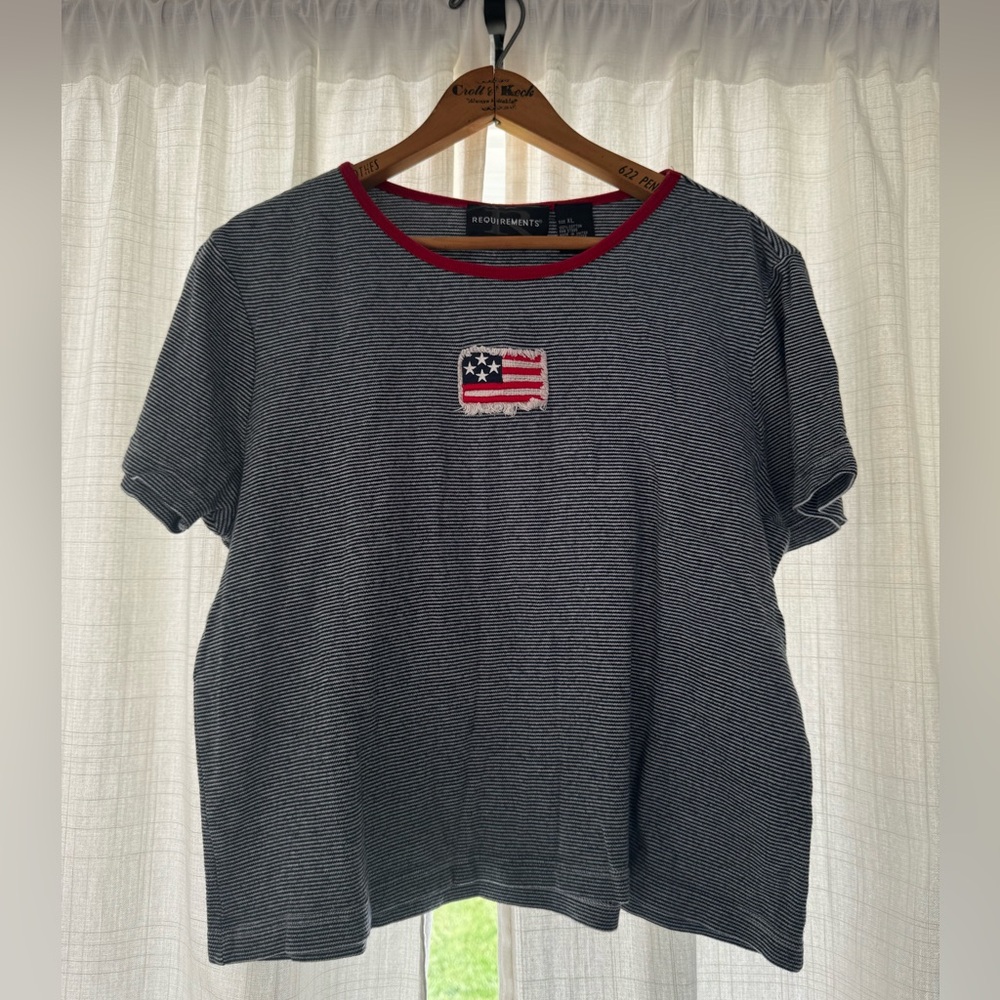Requirements Navy Striped Tee with American Flag detail